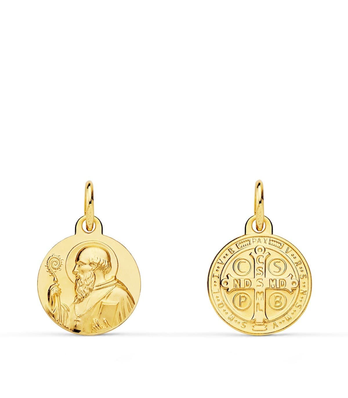 Escapulario San Benito Oro amarillo 18K 12mm medalla religiosa