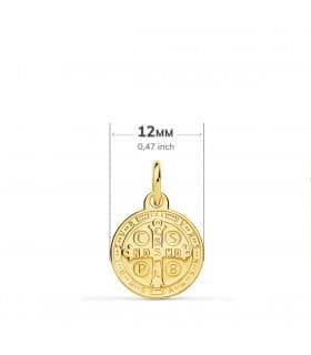 Escapulario San Benito Oro amarillo 18K 12mm medalla religiosa