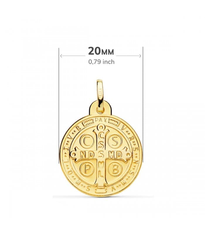 Médaille Saint Benoît 18K 20 mm, médaillons religieux, pendentif en or.