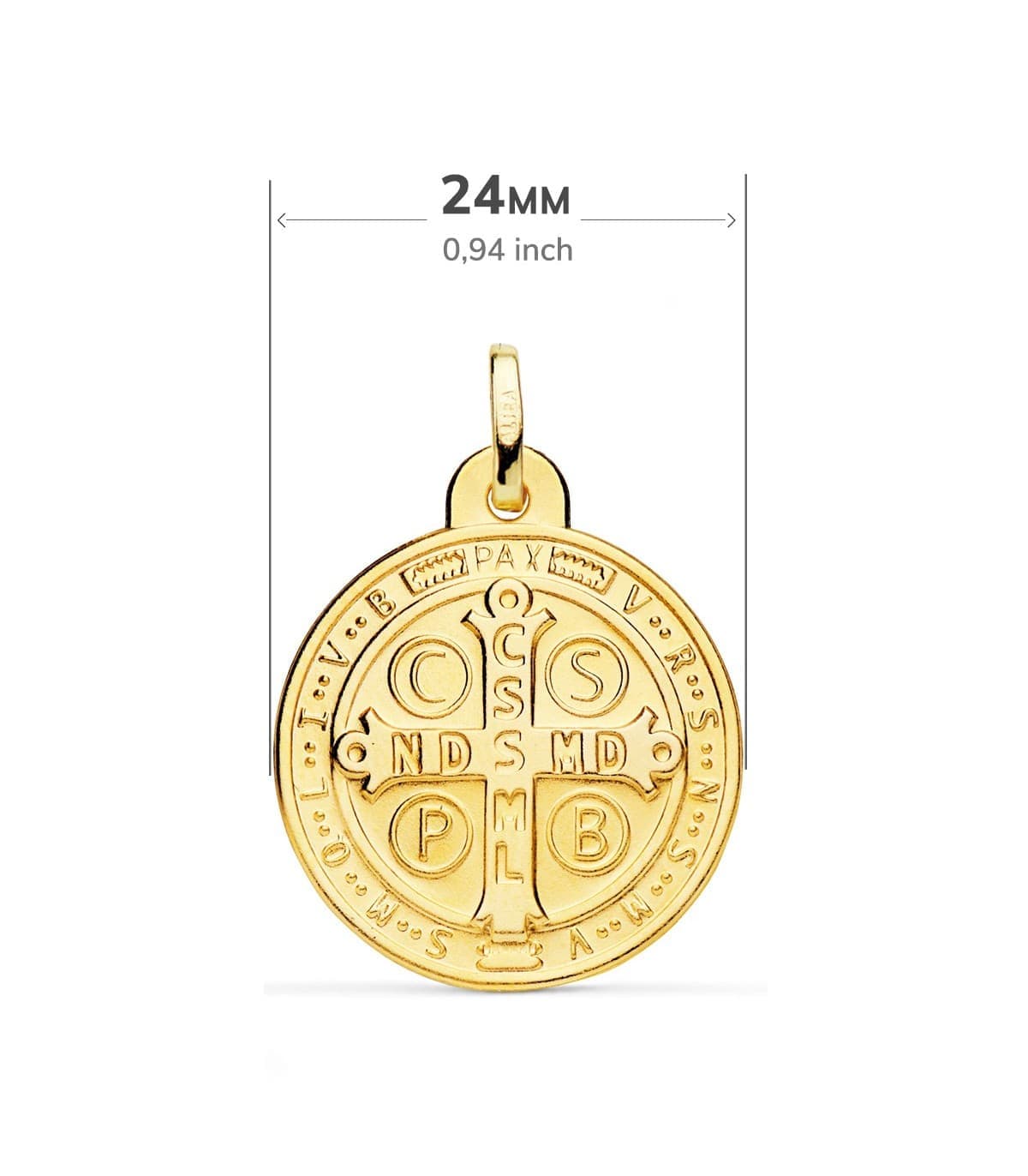 Médaille Saint Benoit Or 18 K 24 mm, Scapulaire avec visage et croix
