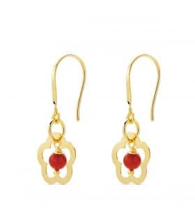 Orecchini donna fiore corallo-turchese oro giallo 18kt