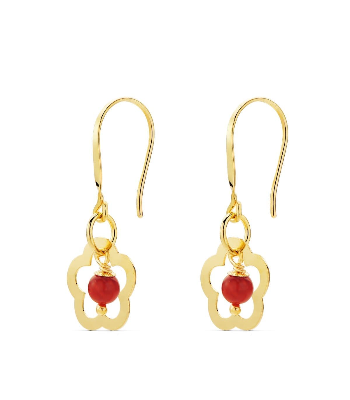 Orecchini donna fiore corallo-turchese oro giallo 18kt