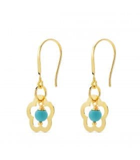 Orecchini donna fiore corallo-turchese oro giallo 18kt