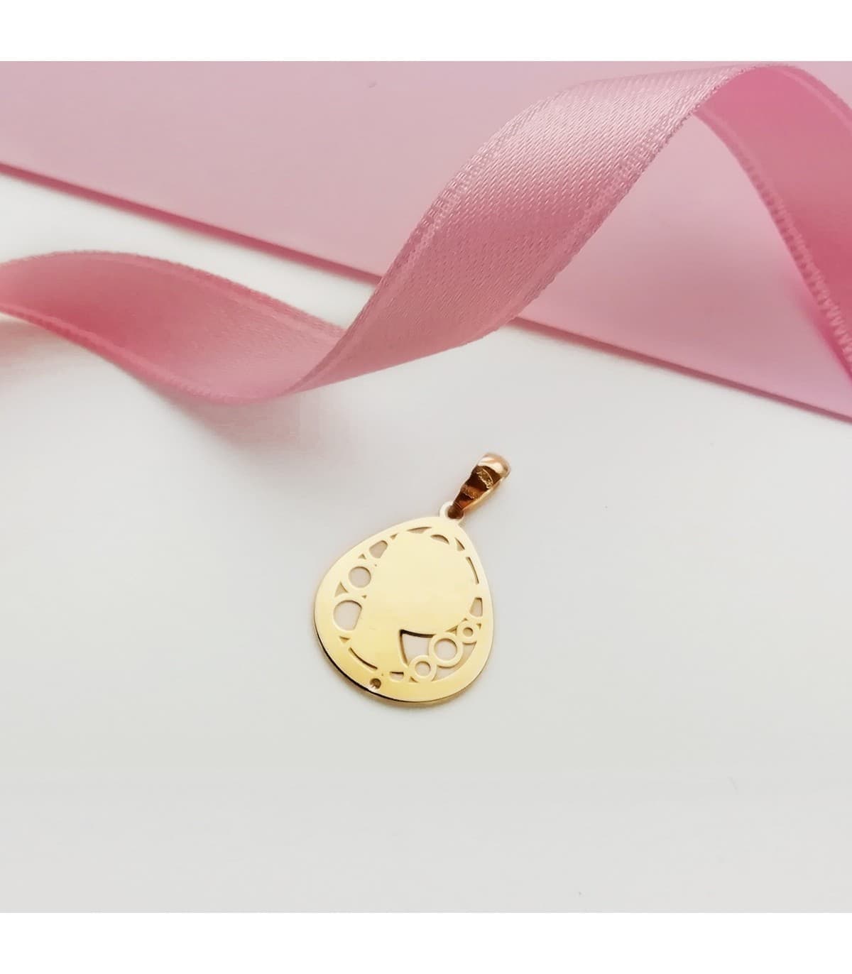 Medalla católica Comunión Oro 18K Virgen niña Nácar Gota joya personalizada colgante regalo