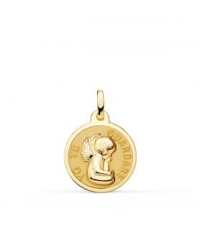 Medalla Ángel "Yo Te Guardaré" Oro 18K Brillo 16mm