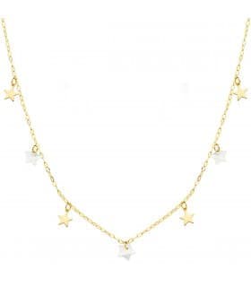 Collar Mujer Estrellitas Nácar Oro Amarillo 18K 40 cm