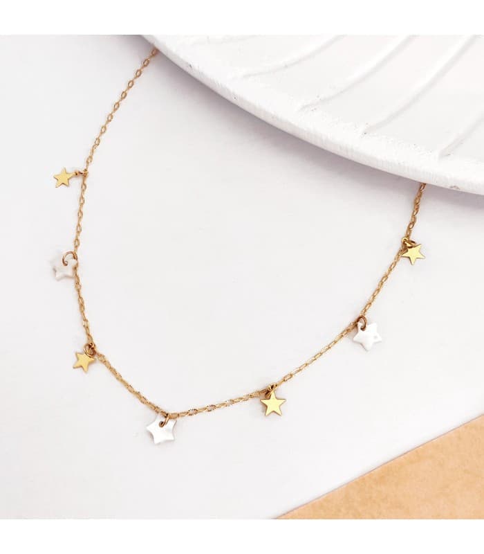 Collier Femme Étoiles Nacre Or Jaune 18K 40 cm
