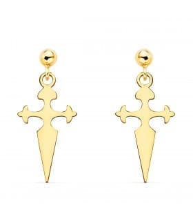 Orecchini Croce San Giacomo di Compostella prendente oro giallo 18Kt