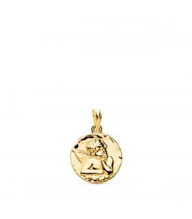 Medalla Redonda Ángel Oro Amarillo 18k 16 mm