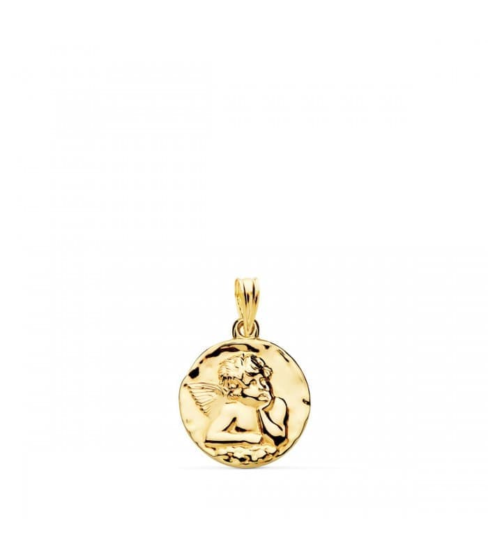 Medalla Redonda Ángel Oro Amarillo 18k 16 mm
