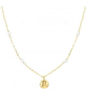 Collar Medalla Virgen Niña Perlas Oro 18K  40cm
