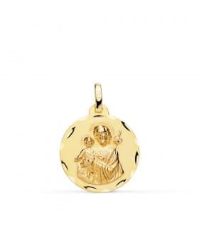 Medaglia San Giuseppe oro 18kt 18mm lavorata, regalo battesimo e comunione.