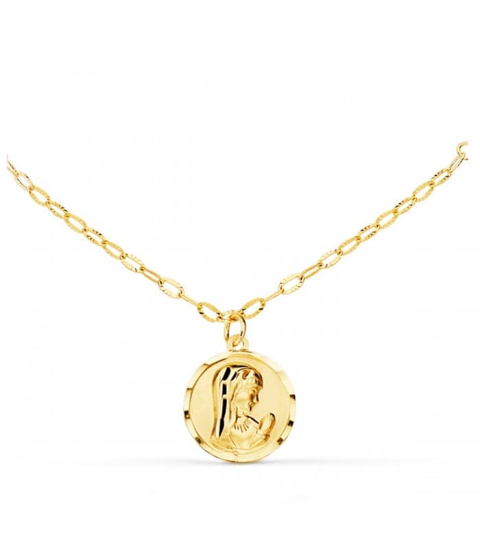 Collar Medalla Virgen Niña Perlas Oro 18K  40cm