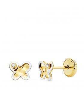 Orecchini bambina Ragna Due in oro giallo e bianco 18kt, design a farfalla 5mm
