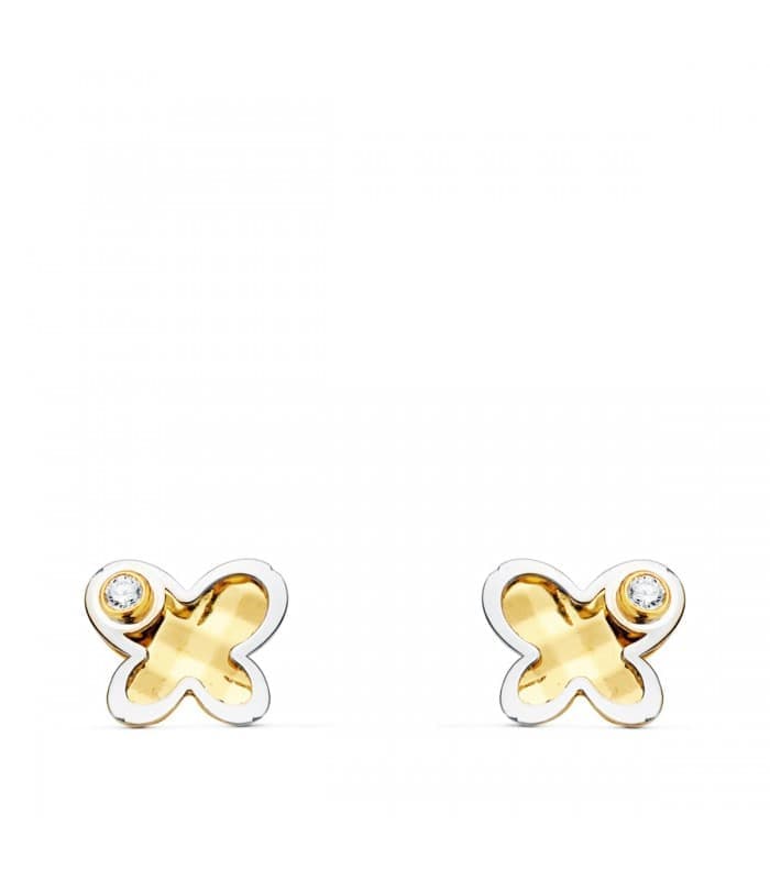 Clous d'oreilles Bébé Ragna Or Bicolore 18K papillon 5mm, boucles d'oreilles enfant