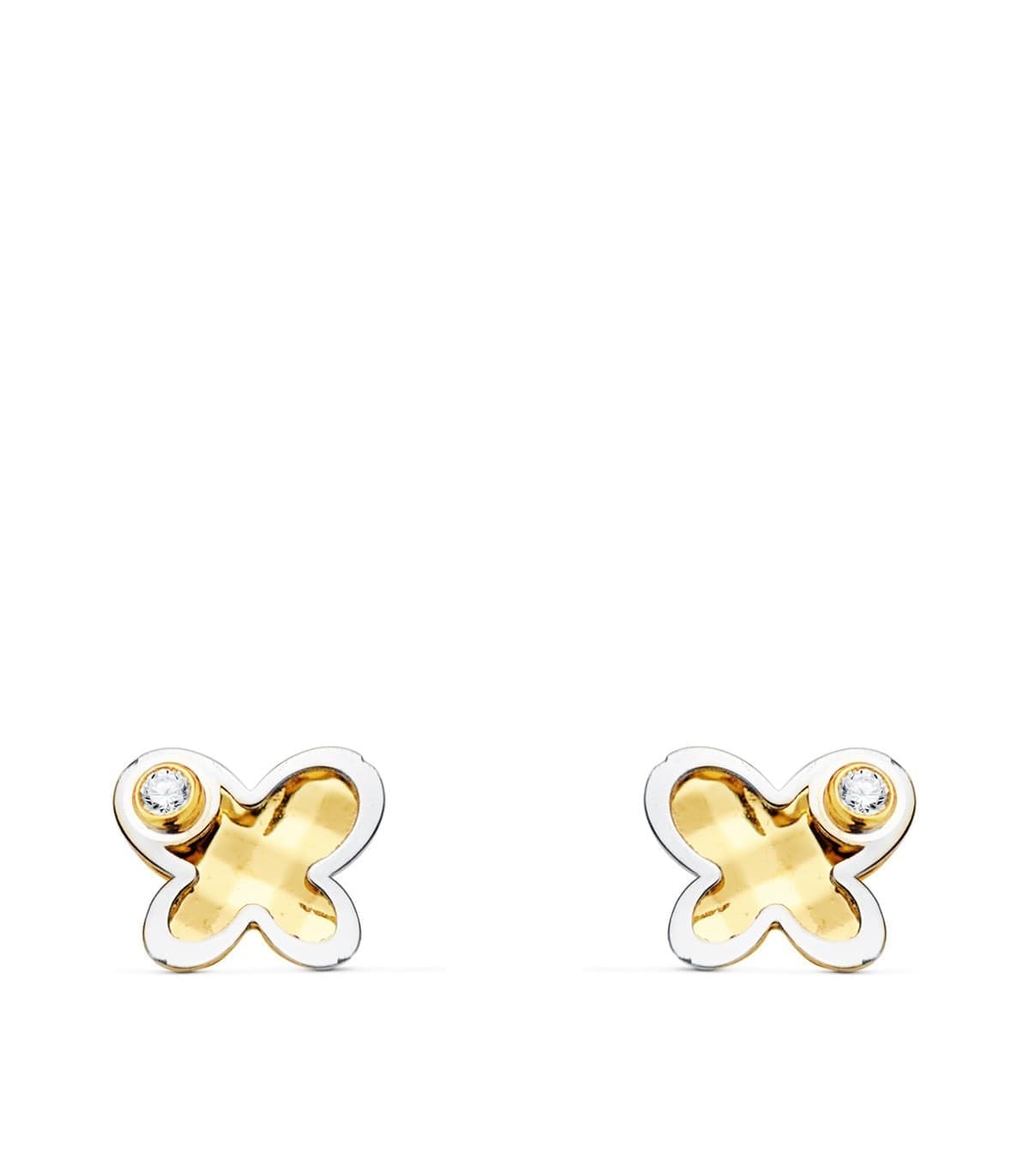 Pendientes Bebé Ragna Oro Bicolor 18K mariposa 5mm
