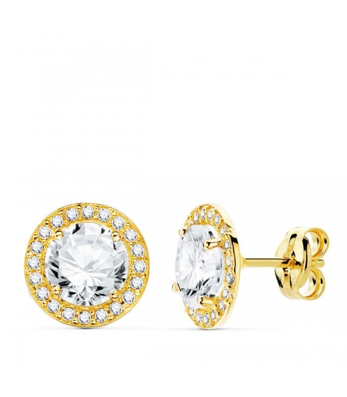 Orecchini punto luce Candida, ideale da donna, in oro giallo 18kt rosetta con zircone