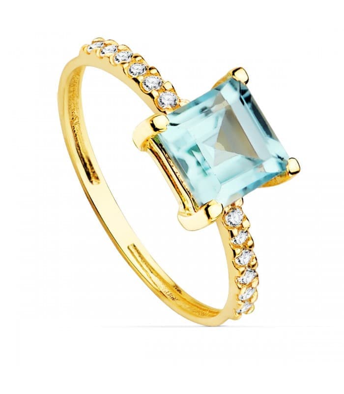 Bague Minéral Or Jaune 18K Topaze Bleue