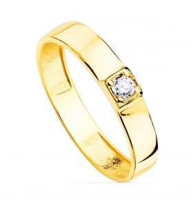 Anillo de oro amarillo 18K Flat Zirconia solitario alianza