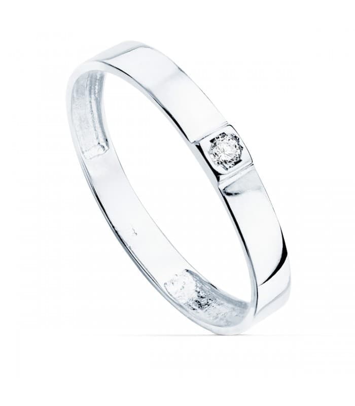 Anillo Mujer oro blanco 18K Flat Stone solitario alianza