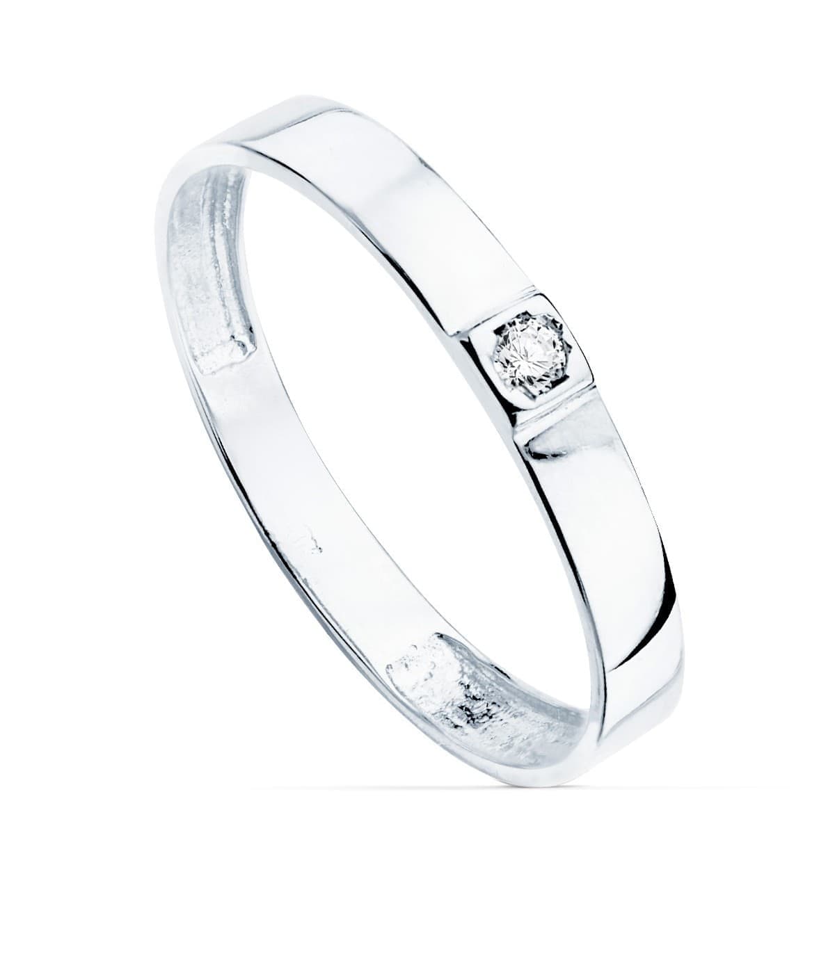 Anillo Mujer oro blanco 18K Flat Stone solitario alianza