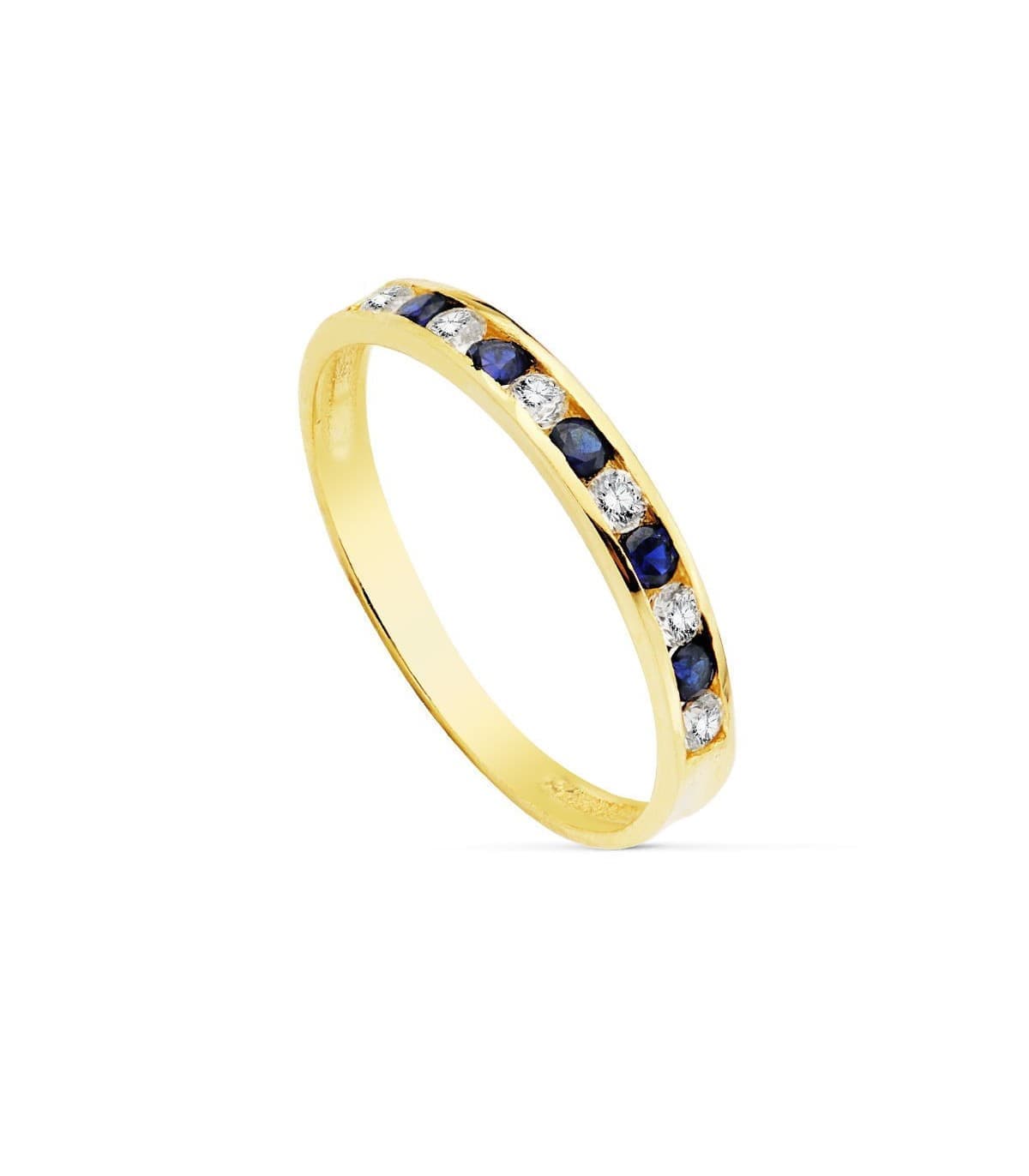 Sortija oro 18K Romina Carril Azul Cristal piedras colores media alianza