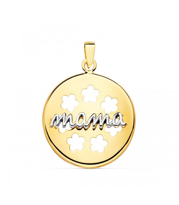 Ciondolo MAMA tondo 18mm oro bicolore 18kt