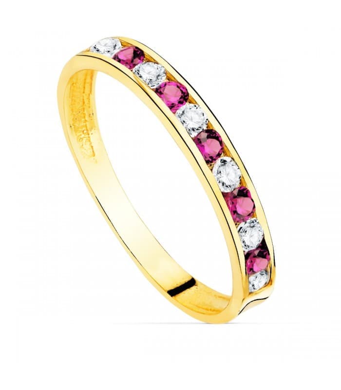 Memoire-Ring mit Pink Zirkonia in Kanalfassung