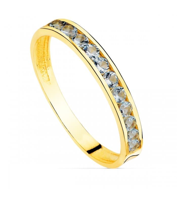 Memoire-Ring Zirkonia Himmelblau, Gold 18K 2,5 mm | Ring mit Steinen für Damen