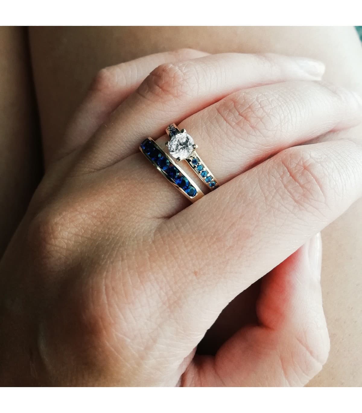 Memoire-Ring Zirkonia blau, Gold 18K | Ring mit Steinen für Damen – 14481