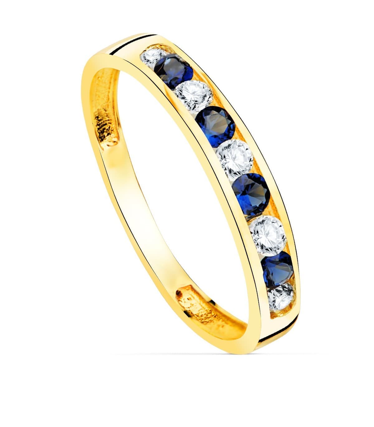 Memoire Ring mit Zirkonia blau, 750 Gold | Ring mit Steinen fuchsia Zirkonia für Damen