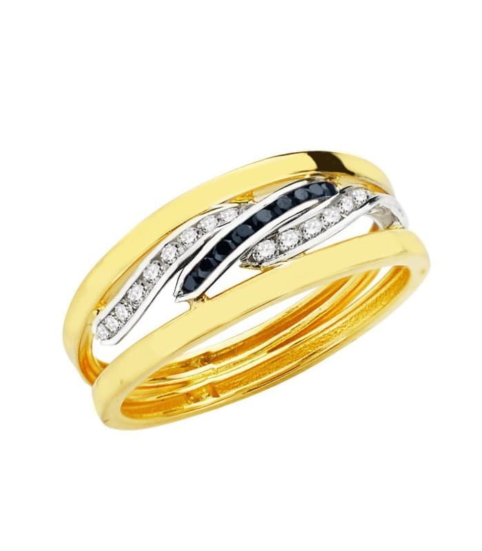 Sortija Bandas Oro Bicolor 18K Piedras Azul