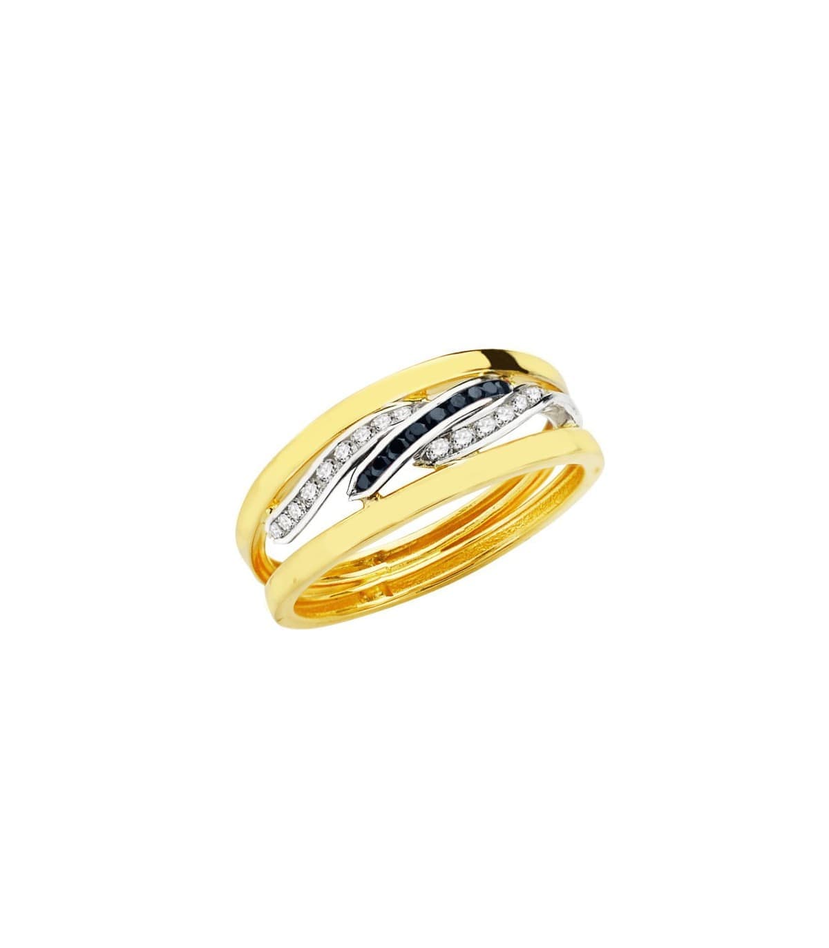 Sortija Bandas Oro Bicolor 18K Piedras Azul