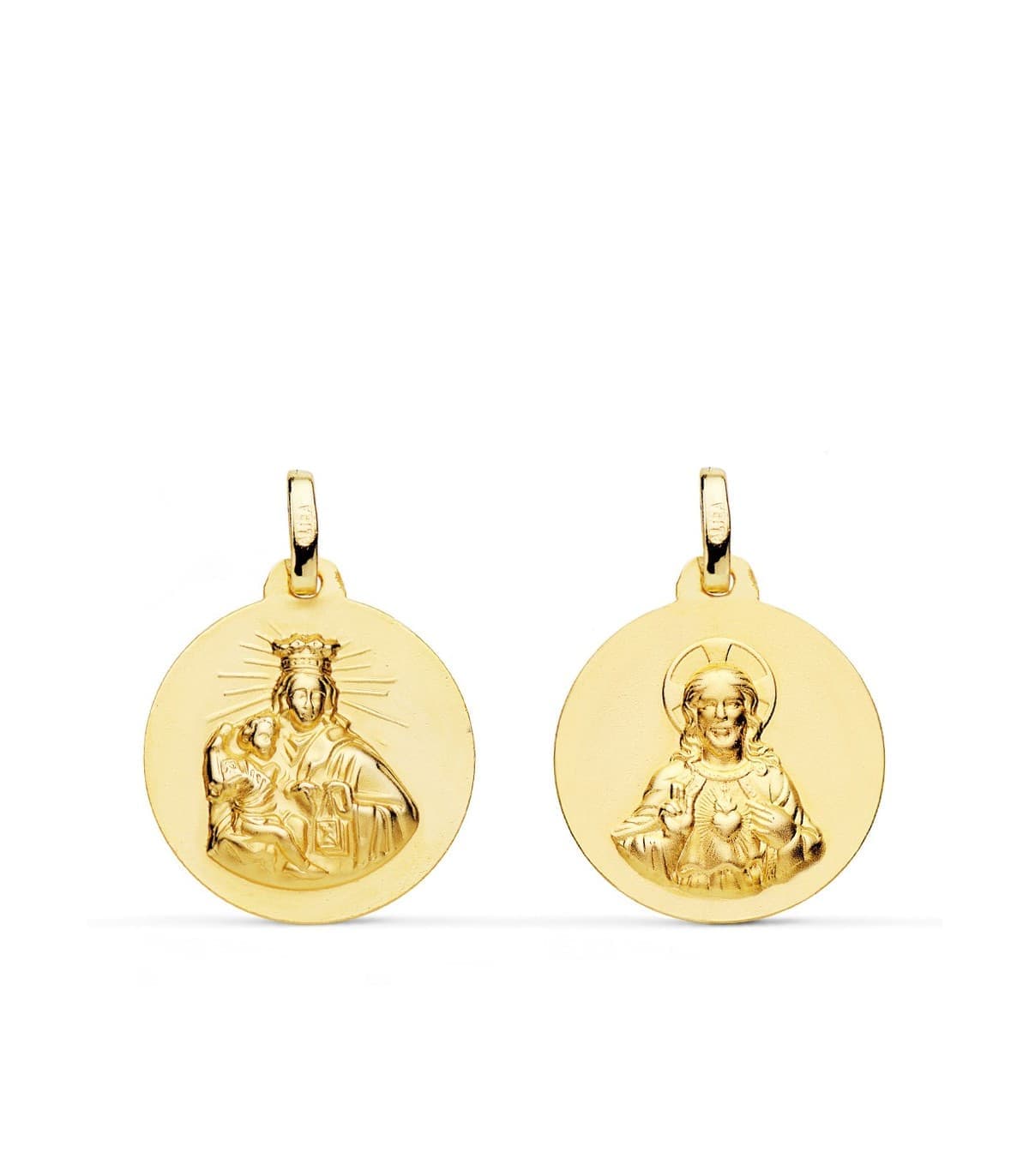 Madonna del Carmine e Sacro Cuore 18Kt scapolare satinato 18mm