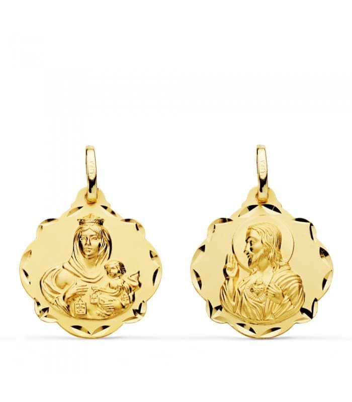 Escapulario V. del Carmen y Corazón de Jesús Oro 18k 20 mm