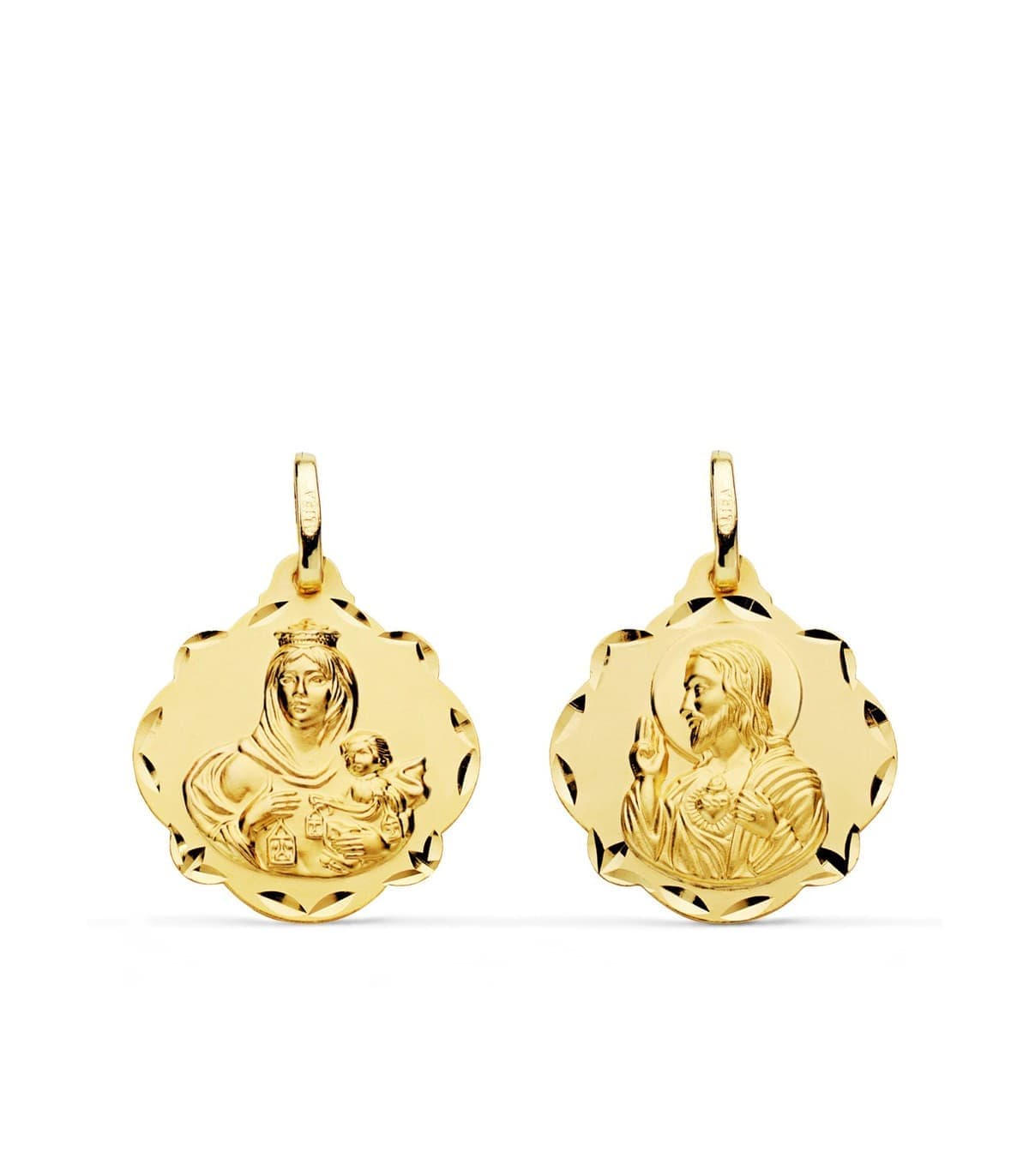 Escapulario V. del Carmen y Corazón de Jesús Oro 18k 20 mm