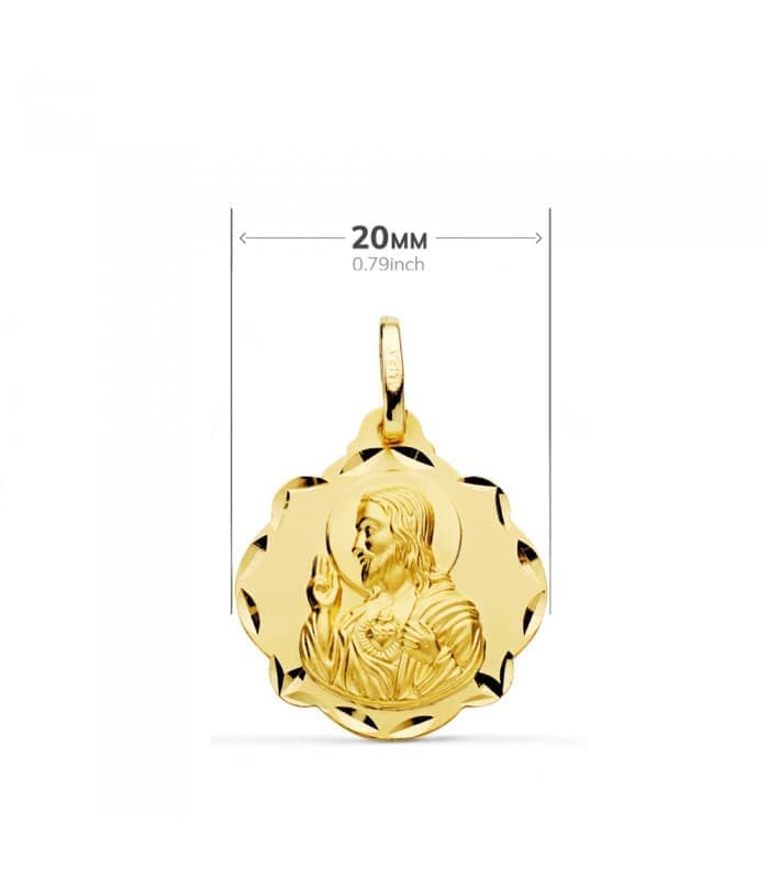Escapulario V. del Carmen y Corazón de Jesús Oro 18k 20 mm