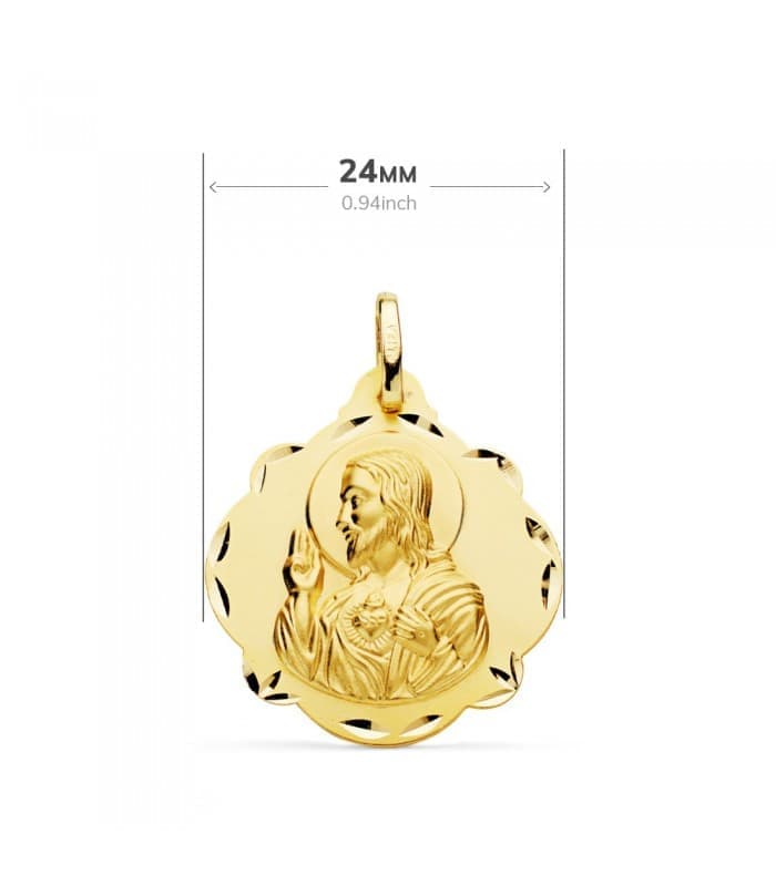Escapulario V. del Carmen y Corazón de Jesús Oro 18k 24 mm