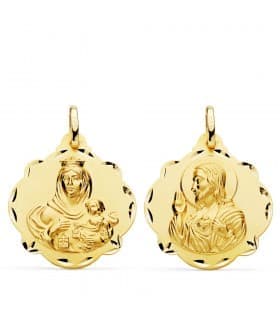 Escapulario V. del Carmen y Corazón de Jesús Oro 18k 24 mm