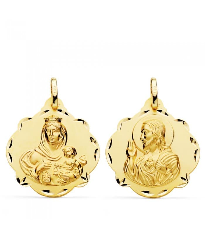 Escapulario V. del Carmen y Corazón de Jesús Oro 18k 24 mm