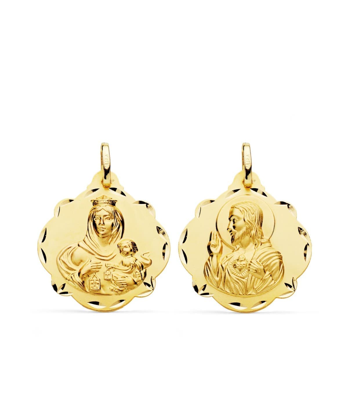 Escapulario V. del Carmen y Corazón de Jesús Oro 18k 24 mm