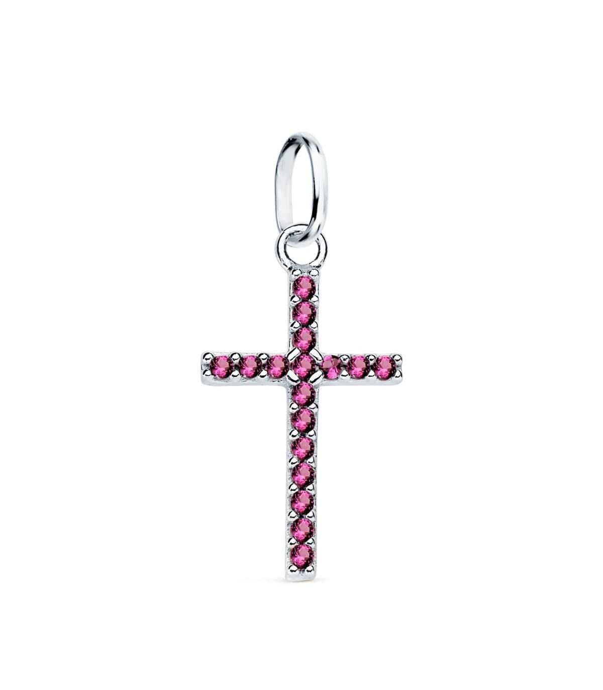 Kreuzanhänger Weißgold 750 Zirkonia Pink Rosa | Schmuck für Damen