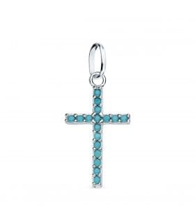 Colgante Cruz Oro Blanco 18k Turquesa