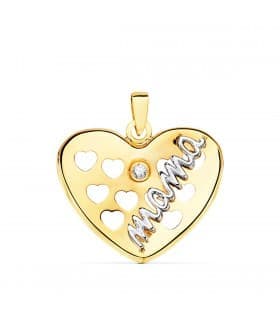 Colgante Mamá Chapa Corazón Oro bicolor 18K