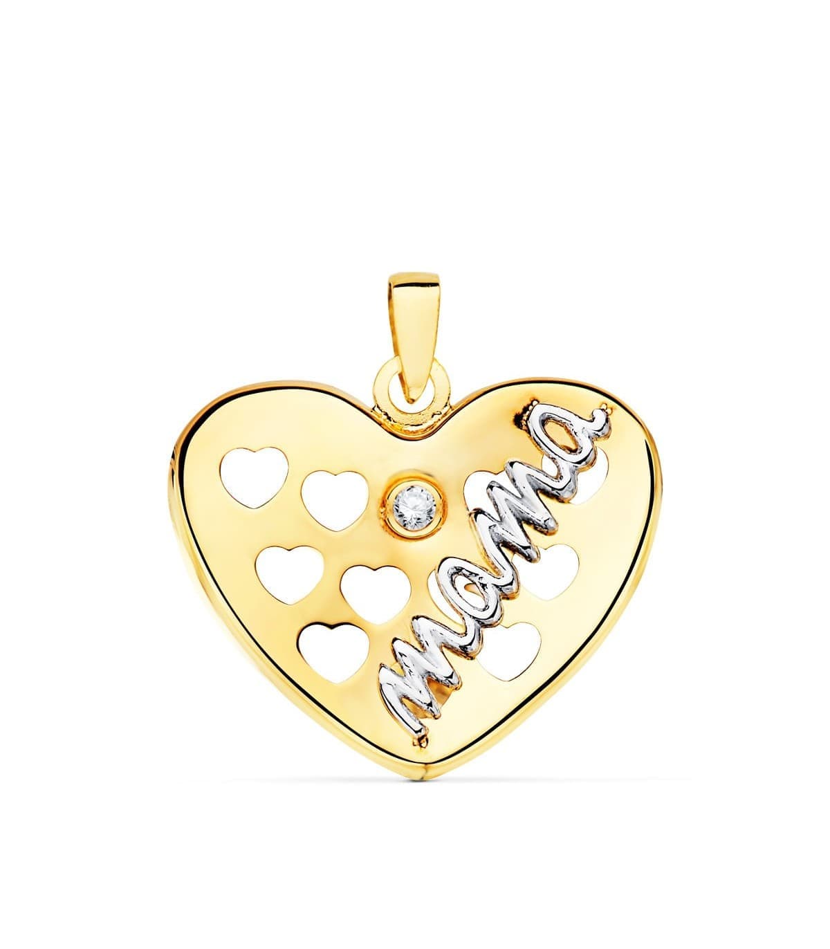 Ciondolo MAMA cuore 19mm oro bicolore 18kt con punto luce