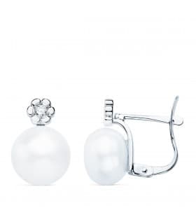Pendientes niña Oro Blanco 18K Tú y yo Diamante