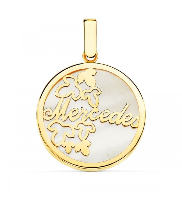 Colgante Nácar Nombre personalizado Oro Amarillo 18K
