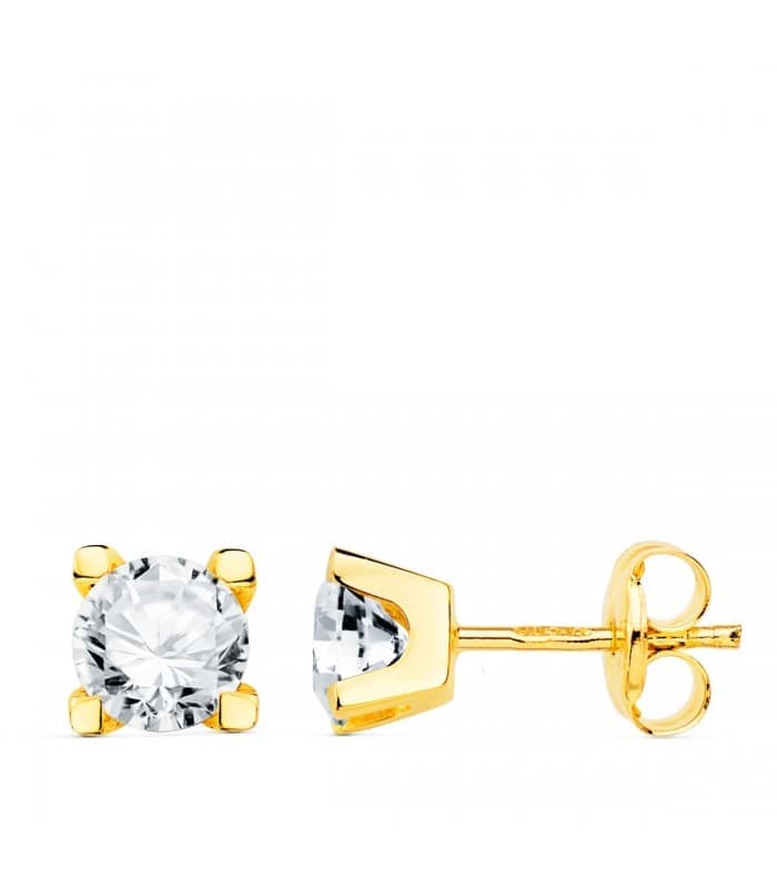 Orecchini punto luce 4 griffe in oro giallo, zirconi 5 mm - Orecchini lobo da donna