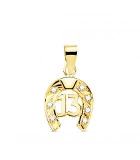 Pendentif Fer à Cheval Nº 13 Or Jaune 18k 14 mm