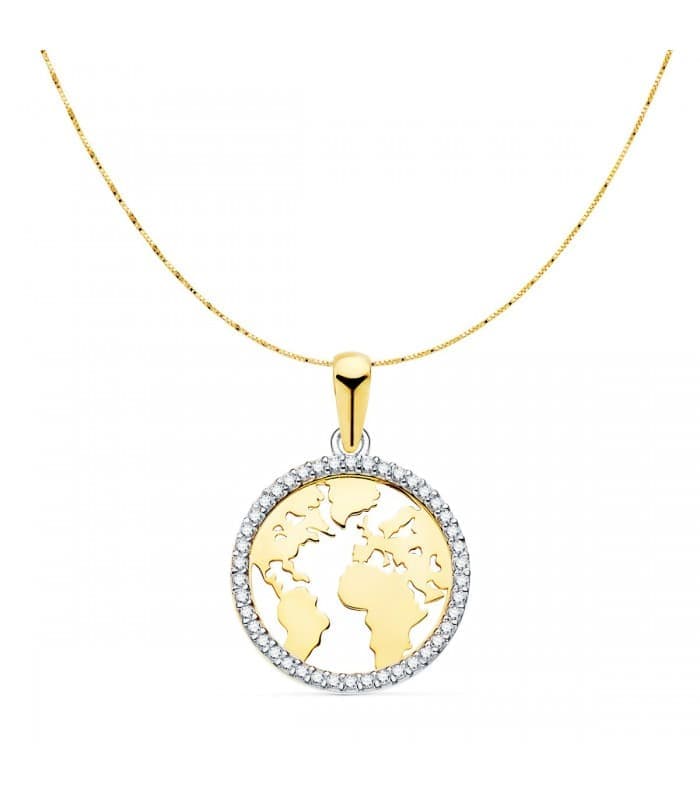 Gargantilla Mapamundi Brillo Oro Bicolor 18K 42 + 2cm